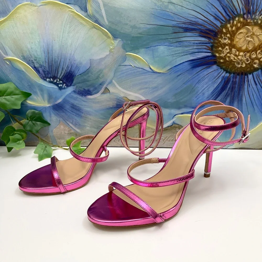 New Ted Baker‎ London Sophia Ankle Strap Sandal in Metallic Pink Size 8.5